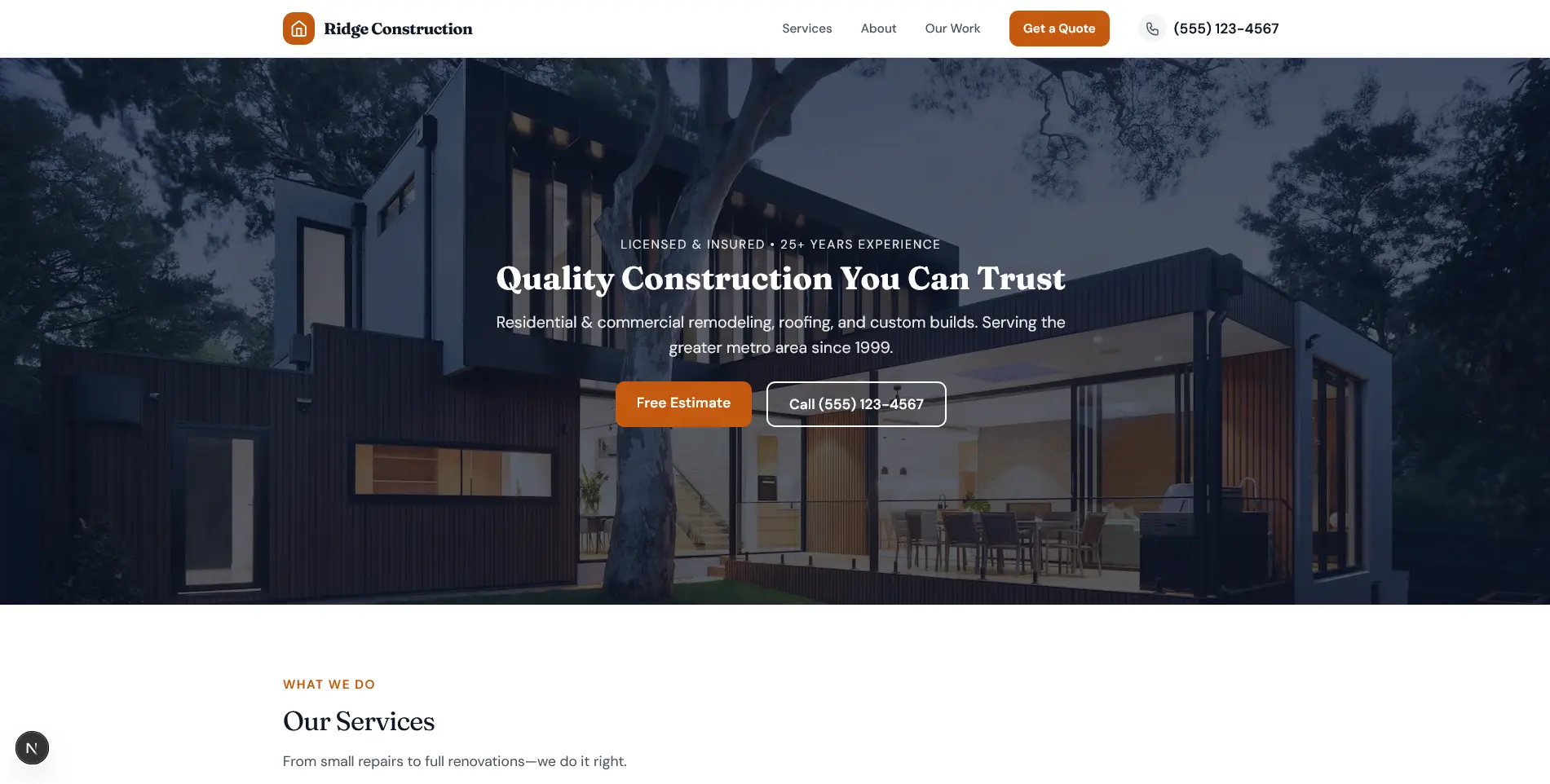Construction example homepage